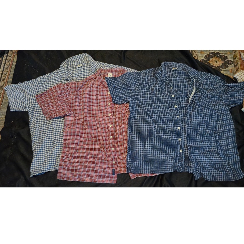 Lot of 3 Old Navy Mens XL Short Sleeve Button Down Plaid Cotton Linen Shirts